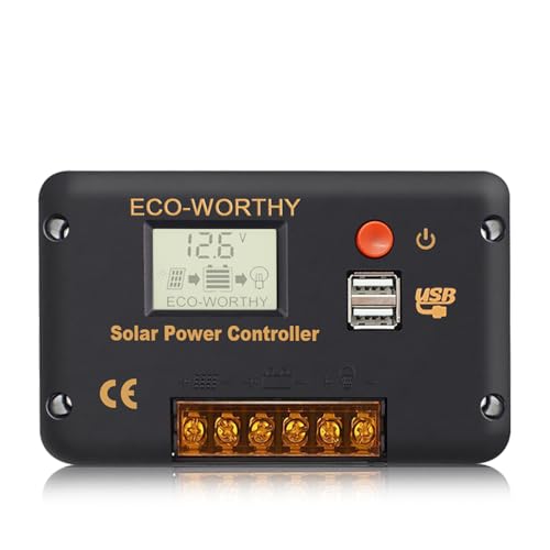 ECO-WORTHY 30A Laderegler Solar 12V/24V, Solar Laderegler Intelligenter Regler mit zwei USB-Anschlüssen Solarbatteriecontroller LCD-Display von ECO-WORTHY