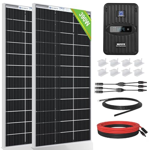 ECO-WORTHY 400W Solarpanel Kit:2 * 195W 12V Bifacial Solarpanel + 40A MPPT Solarladeregler + 5m Solarkabel + Z-Befestigungsklammern für Wohnmobil,Wohnwagen,Haushalt und Off-Grid-System von ECO-WORTHY
