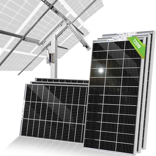 ECO-WORTHY 720W Solarpanel Kit: 6 Stücke120W Bifacial Solarpanel + Solarpanel Halterung Zweiachsiges Tracking-System (Erhöhung der Leistung um 40%) Ideal für Hof/Hof/Feld von ECO-WORTHY