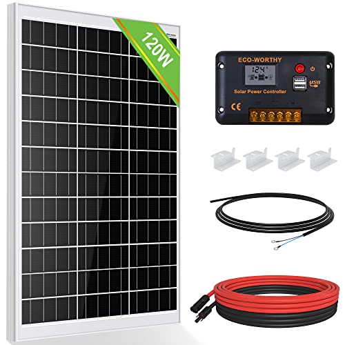 ECO-WORTHY Monokristallines Solarpanel Solarzelle kit 120 W enthält 12 V Solarmodul + 30 A Solarladeregler + 5m Solarkabel + Z-Befestigungsklammern für Wohnmobil,Wohnwagen,Haushalt und Off-Grid-System von ECO-WORTHY