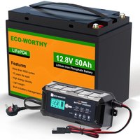 12V 50Ah LiFePO4 Akku Lithium batterie 12V und 10A Batterie Ladegerät BatterieLadegerät - Eco-worthy von ECO-WORTHY