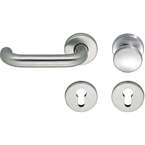 ECO D 110/R Sicherheits Wechselgarnitur Türknopf und Türklinke auf Rosetten PZ, Aluminium silber eloxiert von ECO