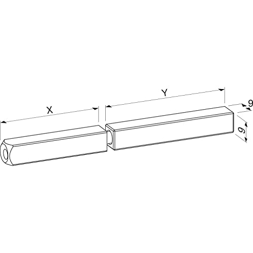 ECO Vierkantstift 9 mm geteilt 50/65 mm (Drückerstift) für Türgriffe, Türbeschlag Vierkant Stift, Stahl verzinkt von ECO