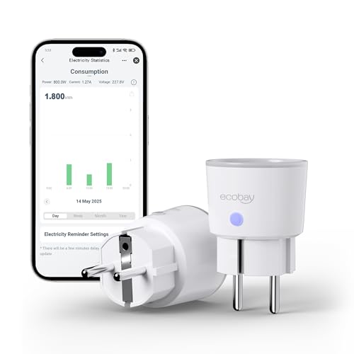 ECOBAY Matter Steckdose 2er Pack, WLAN Smart Steckdose mit Tuya App, Sprachsteuerung, Stromverbrauch, 16A / 3680W, funktioniert mit Alexa, Google Home & Apple HomeKit von ECOBAY