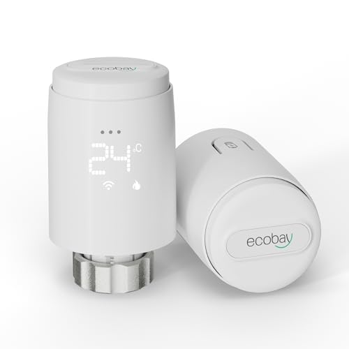 ECOBAY Smartes Heizkörperthermostat 2er-Pack, Zigbee TRV Erweiterung, kabelloses Heizungsthermostat, APP- und Sprachsteuerung (Alexa, Google Assistant), Energiesparen von ECOBAY