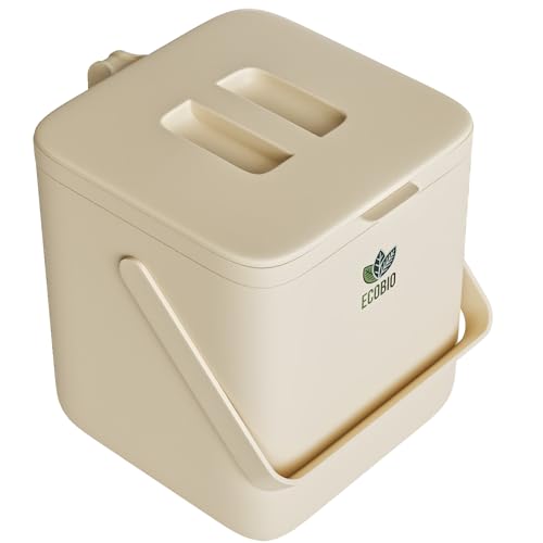 EcoBio Biomülleimer Küche - 7L Komposteimer Küche mit Deckel & Griff – Geruchsdicht & Spülmaschinenfest – Biotonne mit Sieb – Bio Mülleimer für Abfälle – Komposter Küche (Beige) von ECOBIO