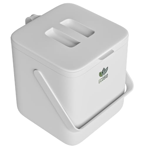 EcoBio Biomülleimer Küche - 7L Komposteimer Küche mit Deckel & Griff – Geruchsdicht & Spülmaschinenfest – Biotonne mit Sieb – Bio Mülleimer für Abfälle – Komposter Küche (Grau) von ECOBIO