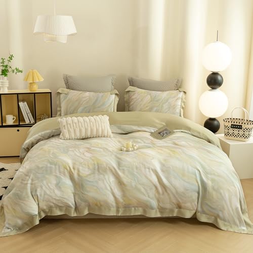 ECOCOTT Bettwäsche 3-teiliges Bettbezug-Set King Size - Seidig Weich 100% Lyocell, kühlend & atmungsaktiv für heiße Schläfer, ultraweich mit elegantem Marmormuster, Feuchtigkeitstransport von ECOCOTT