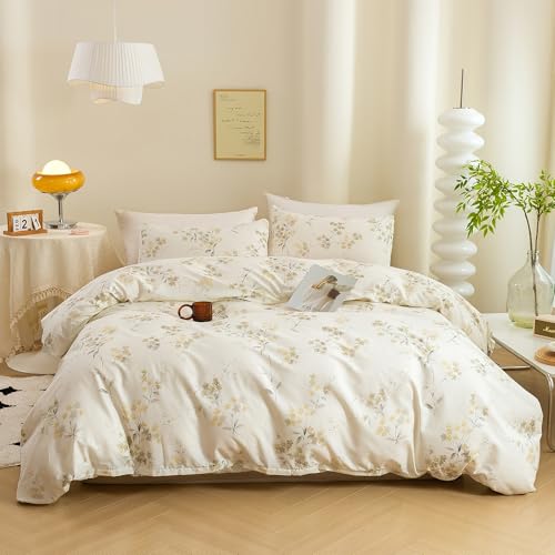 ECOCOTT Vintage Wash Painting Floral Duvet Cover Sets Queen-Size, 3 Pieces Cotton 1 Duvet Cover with Zipper and 2 Pillowcases, Ultra Soft and Easy Care Breathable Cozy Bedding Set von ECOCOTT