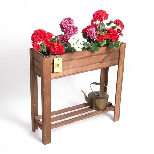 ECODECO Hochbeet aus Holz | Blumenkasten Balkon Terrasse | Hochbeete für Garten Pflanzkasten Frühbeet mit Regal Ablage 61 x 20 x 61 cm | Braun von ECODECO