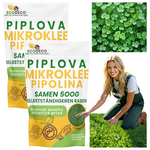 ECODECO Mikroklee Samen 1kg - Weiß Klee Samen - Clover Rasen Samen - Zwergklee für Gleichmäßiges und Grüner Gras - Microclover für Grassamen Saatgut - 800 m²mit Gras oder 400 m² Allein von ECODECO