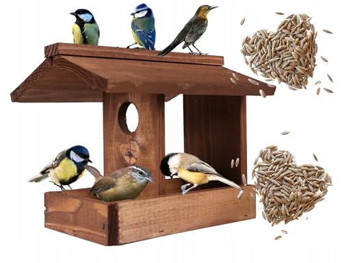 Ecodeco Wetterfest Vogelhaus zum Aufhängen Holz | Futterhaus für Vögel Hängend | Kompakte Futterhäuschen 23x21x19 cm | Vogelhaus mit Aufhängeschnur für Balkon oder Garten von ECODECO