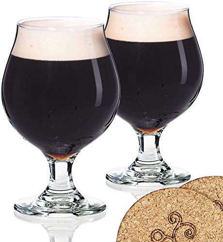 2 Libbey Biergläser, belgischer Stil, Stieltulpe – 473 ml, Lambic Ale Dark Beer Glass – Set mit 2 Untersetzern – klassische Premium-Glasware – Geburtstag Einweihung, Geschenk für Männer, Geschenkidee von ECODESIGN-US