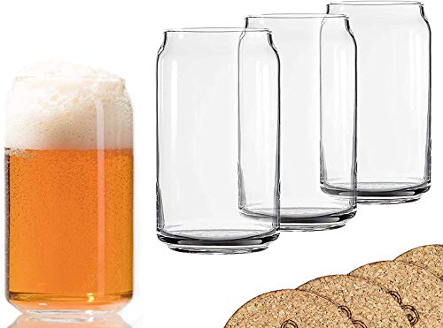Ecodesign Drinkware Libbey Bierglas in Dosenform, 473 ml, 4 Stück mit Untersetzern von ECODESIGN-US