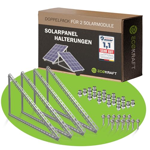 ECOKRAFT® Balkonkraftwerk Halterung [2er-Set]-robuste und wetterfeste Solarmodul-Halter für Solarpanels bis 114cm [verstellbar von 0-90°] zur Befestigung auf Flachdach, Balkon oder im Garten 0% MwSt. von ECOKRAFT