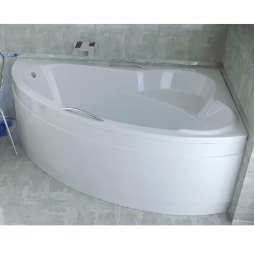 ECOLAM® Badewanne Eckbadewanne Acryl Ada weiß 140x90 cm RECHTS + Schürze + 2 x Handgriff Ablaufgarnitur Ab- und Überlauf Automatik Füße Silikon Komplett-Set von ECOLAM