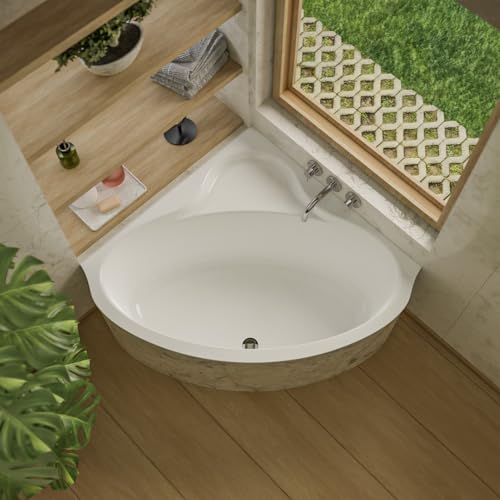ECOLAM® Badewanne Eckwanne Eckbadewanne Acrylwanne BALA 140 x 140 cm | Inkl. Styropor Wannenträger befliesbar symmetrische Wanne Ablaufgarnitur Alcaplast Acryl Füße Silikon | Komplett-Set von ECOLAM