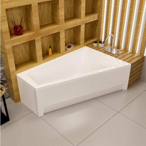 ECOLAM® Badewanne RITA Trapezwanne Eckwanne Trapezform 150x100 cm RECHTS + Schürze Acryl + Ab- und Überlauf Alcaplast Füße Silikon SET von ECOLAM