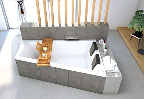 ECOLAM® Badewanne Trapezwanne Intima Duo Eckwanne für Zwei 180x125 cm RECHTS + Styroporverkleidung zum Verfliesen + Ablage Bambus + 2x Kopfstütze Ab- und Überlauf Automatik Füße Silikon von ECOLAM