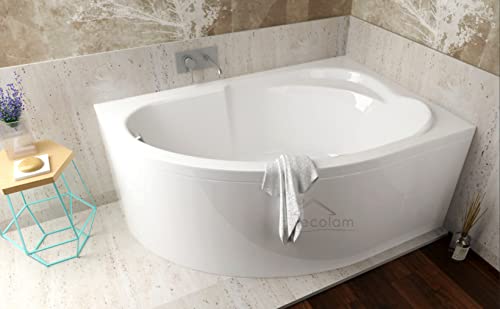 ECOLAM® Badewanne Wanne Eckwanne Eckbadewanne Acryl weiß Standard Polimat 130x85 cm RECHTS + Schürze Ablaufgarnitur Ab- und Überlauf Automatik Füße Silikon Komplett-Set von ECOLAM