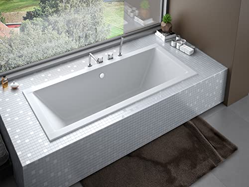 ECOLAM® Badewanne Wanne Rechteck Quadro Design Acryl weiß 175x80 cm + Ablaufgarnitur Ab- und Überlauf Automatik Füße Silikon Komplett-Set, Rechteckbadewanne für zwei von ECOLAM