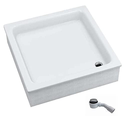 ECOLAM® Duschwanne Duschtasse Grawello Viereck Quadrat quadratisch zum Befliesen 80x80 x26 cm Tiefe 12 cm Acryl weiß Styroporunterseite + Siphon von ECOLAM
