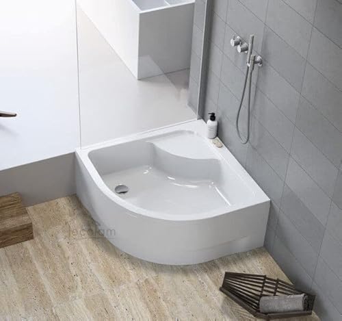 ECOLAM® Duschwanne Duschtasse Pako Polimat Viertelkreis 90x90 x39,5 cm Tiefe 24 cm R 55 cm Acryl weiß + Siphon Click Clack + Silikon von ECOLAM