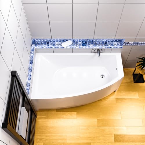 ECOLAM® Eckbadewanne Badewanne Acrylwanne HELA 150x90 cm LINKS Acryl Sanitäracryl + Acrylschürze + Ablaufgarnitur Ab- und Überlauf Automatik Füße Silikon pflegeleicht Qualitätswanne von ECOLAM