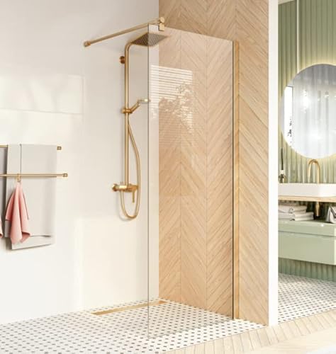 ECOLAM® WALK IN Dusche transparent Duschwand Trennwand Duschabtrennung Duschkabine 80x200 Gold goldenes Profil glamour elegant von ECOLAM