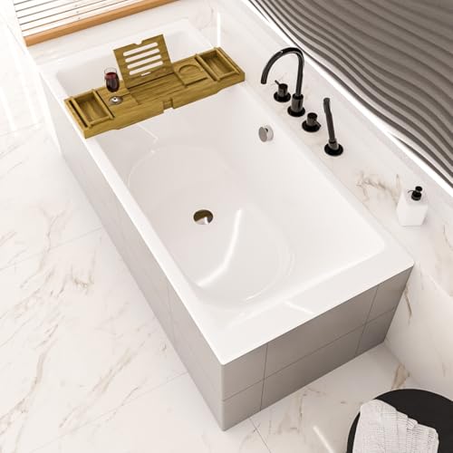 ECOLAM® große Badewanne TAMI 200x90 cm Doppelbadewanne + Bambusablage + Styroporverkleidung befliesbar + Wanne Acrylwanne Rechteck Acryl weiß Ablaufgarnitur Füße Silikon Mittelablauf Zweisitzer von ECOLAM