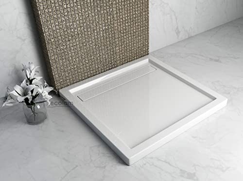 ECOLAM® stabile Duschwanne Duschtasse Camparo Vireck flach mit Abdeckplatte 90x90 x 6,5 cm Tiefe 3 cm Verbundstoff weiß + Siphon von ECOLAM