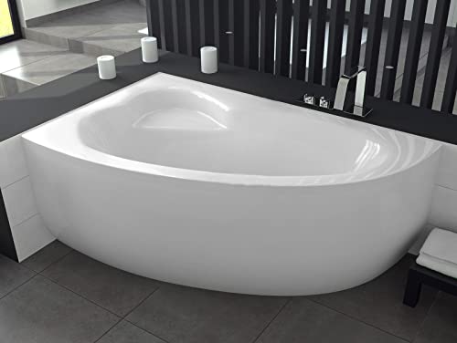ECOLAM® Badewanne Eckbadewanne Acryl Natalia weiß 150x100 cm LINKS + Schürze + Ablaufgarnitur Ab- und Überlauf Automatik Füße Silikon Komplett-Set von ECOLAM