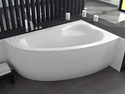 ECOLAM® Badewanne Eckbadewanne Acryl Natalia weiß 150x100 cm RECHTS + Schürze + Ablaufgarnitur Ab- und Überlauf Automatik Füße Silikon Komplett-Set von ECOLAM