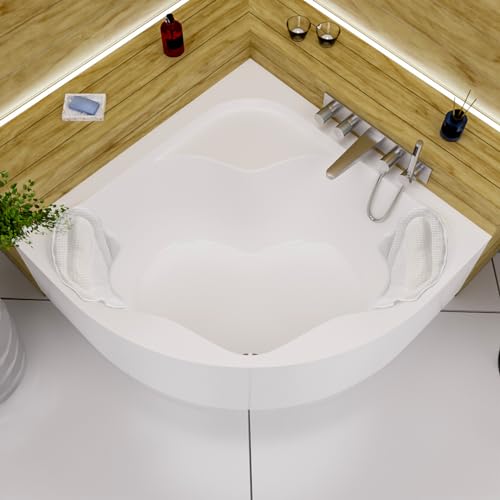 ECOLAM® Eckbadewanne Badewanne Selma 140x140 cm Schürze + 2 Kopfkissen Mare | Qualitätswanne Eckwanne Acrylwanne Acryl Verkleidung | Ablaufgarnitur Ab- und Überlauf Automatik Füße Set von ECOLAM
