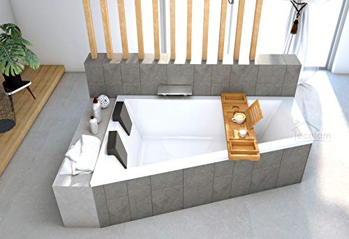 ECOLAM® Badewanne Intima Duo Eckwanne für Zwei 180x125 cm LINKS + Ablage Bambus + 2x Kopfstütze Ab- und Überlauf Automatik Füße Silikon - PERFEKT FÜR ZWEI PERSONEN von ECOLAM
