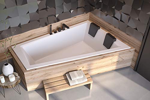 ECOLAM® Badewanne Intima Duo Slim Eckwanne für Zwei 180x125 cm RECHTS + 2x Kopfstütze Ab- und Überlauf Automatik Füße Silikon - PERFEKT FÜR ZWEI PERSONEN von ECOLAM