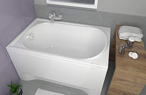 ECOLAM Badewanne Mini Polimat kleine Wanne Rechteck Acryl weiß 100x65 cm + Schürze Ablaufgarnitur Ab- und Überlauf Automatik Füße Silikon Komplett-Set von ECOLAM