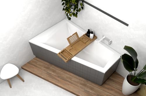 ECOLAM Badewanne RITA 160x100 cm LINKS Trapezwanne Eckwanne Trapezform + Bambusablage + Ab- und Überlauf Viega Füße Silikon SET von ECOLAM