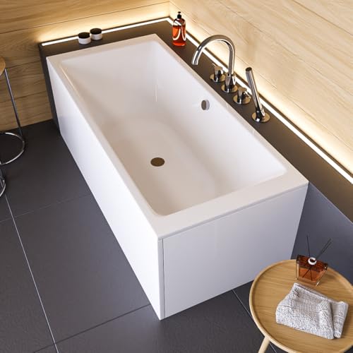 ECOLAM Badewanne Tami 200x90 cm + Schürze | moderne große Wanne für zwei Personen Duo Wanne | Acrylwanne Rechteck Top QUALITÄT I Ablaufgarnitur Füße Silikon Komplett-Set Design von ECOLAM