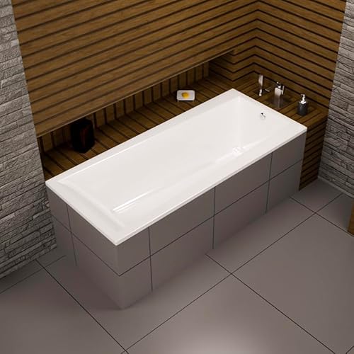 ECOLAM Badewanne Wanne Acrylwanne LINDA Rechteck Acryl Sanitäracryl weiß 170x75 cm + Ablaufgarnitur Ab- und Überlauf Automatik Füße Silikon Komplett Set von ECOLAM