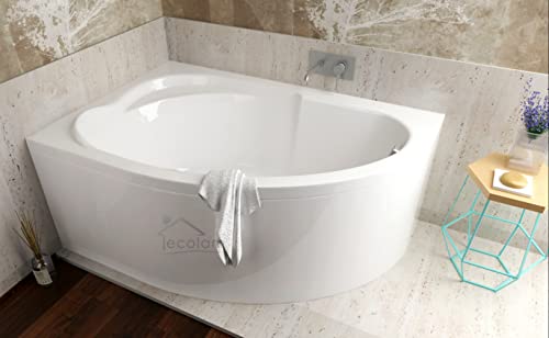 ECOLAM Badewanne Wanne Eckwanne Eckbadewanne Acryl weiß Standard Polimat 130x85 cm LINKS + Schürze Ablaufgarnitur Ab- und Überlauf Automatik Füße Silikon Komplett-Set von ECOLAM