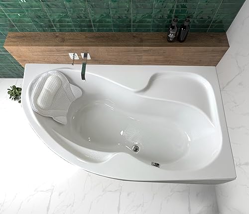 ECOLAM Badewanne Wanne Eckwanne Eckbadewanne Acryl weiß Wela 160x100 cm RECHTS + Kopfkissen Mare + Schürze Ablaufgarnitur Viega Ab- und Überlauf Automatik Füße Antirutsch Komplett-Set von ECOLAM