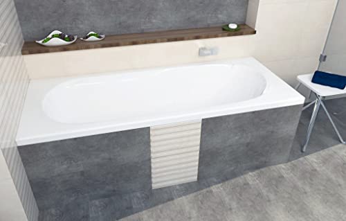 ECOLAM Badewanne Wanne Rechteck Bona Design Acryl weiß 170x70 cm + Ablaufgarnitur Ab- und Überlauf Automatik Füße Silikon Komplett-Set von ECOLAM