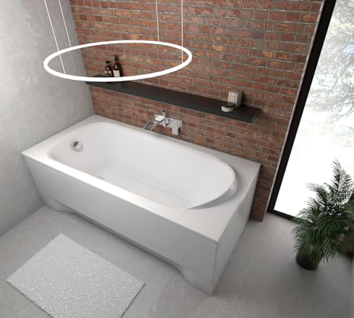 ECOLAM Badewanne Wanne Rechteck Medium Polimat Acryl weiß 170x75 cm + Schürze Ablaufgarnitur Ab- und Überlauf Automatik Füße Silikon Komplett-Set von ECOLAM