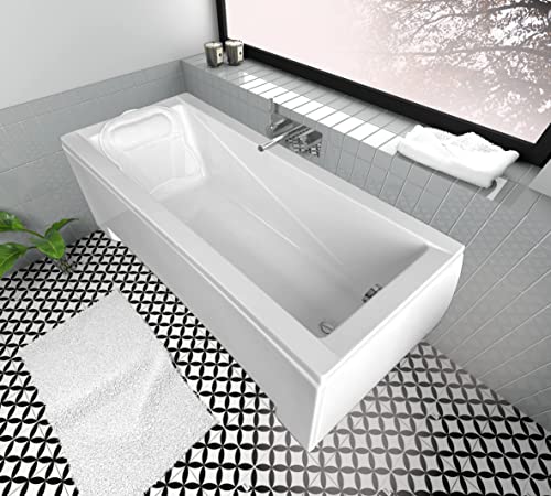 ECOLAM Badewanne Wanne Rechteck Modern Design Acryl weiß 150x70 cm + Schürze + Kopfkissen Mare + Ablaufgarnitur Ab- und Überlauf Automatik Füße Komplett-Set von ECOLAM