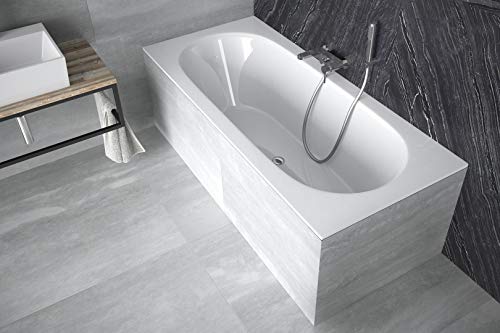 ECOLAM Badewanne Wanne Rechteck für Zwei Vitae Slim Acryl weiß 150x75 cm niedriger Rand 15 mm + Träger Styropor zum Verfliesen + Ablaufgarnitur Ab- und Überlauf Automatik Füße Silikon Komplett-Set von ECOLAM