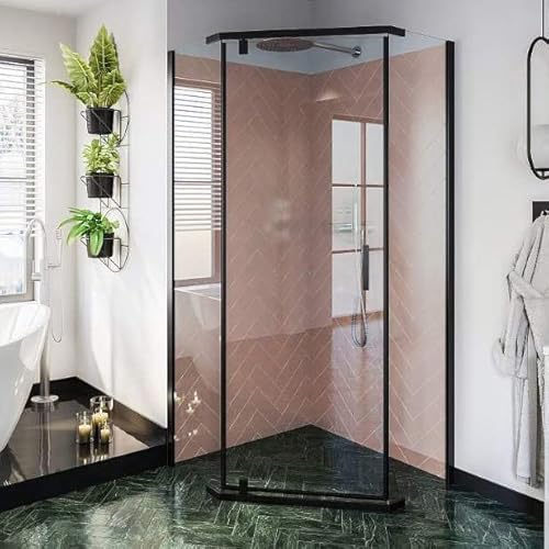 ECOLAM Duschkabine STYLIO BKM501PTK+ Schwarz Fünfeck 80 x 80 x 190 cm Duschabtrennung Dusche Schwingtür Echtglas transparent 6 mm ESG schwarz EasyClean von ECOLAM