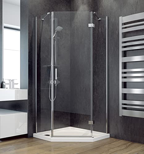 ECOLAM Duschkabine Viva Tür RECHTS Fünfeck 90 x 90 x 195 cm Duschabtrennung Dusche Schwingtür Echtglas transparent 8 mm ESG verchromt EasyClean von ECOLAM