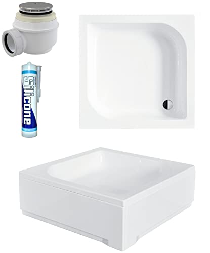 ECOLAM® Duschwanne Duschtasse Ares Viereck quadratisch 70x70 x 29,5 cm Tiefe 16,5 cm Acryl weiß + Siphon + Silikon von ECOLAM