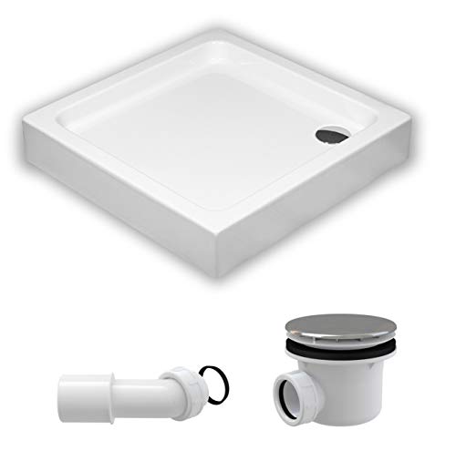 ECOLAM Duschwanne Duschtasse flach Grando Plus Viereck quadratisch 70x70 80x80 90x90 x17 cm Acryl weiß Styroporunterseite + Siphon (80x80 cm) von ECOLAM